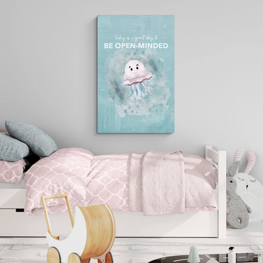 ”Be Open-Minded“ Nursery Art canvas picture by Motivational Art