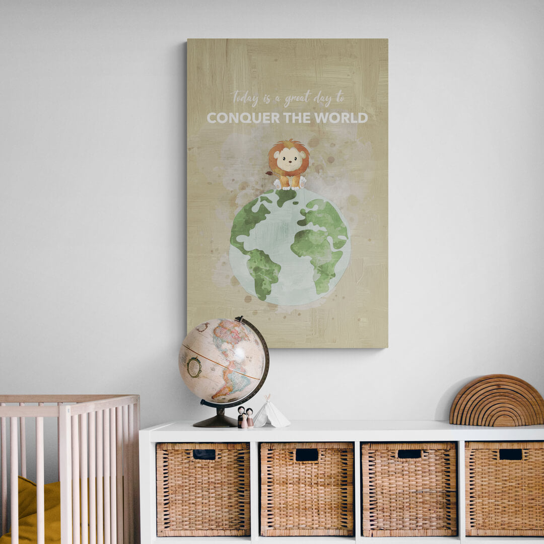 ”Conquer The World“ Nursery Art canvas picture by Motivational Art