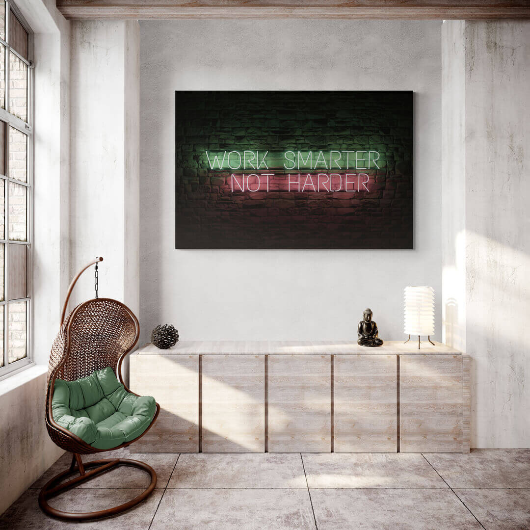 ”Work Smarter Not Harder“ Living Room Art canvas picture by Motivational Art